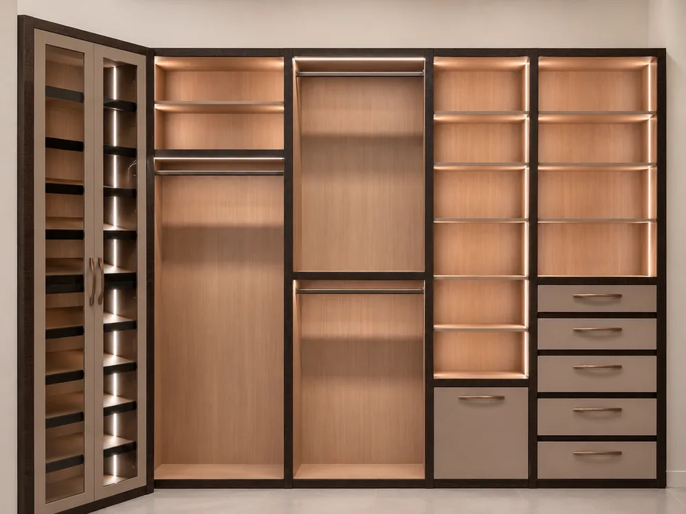 Built-in custom closet display inside the Classic Floors showroom